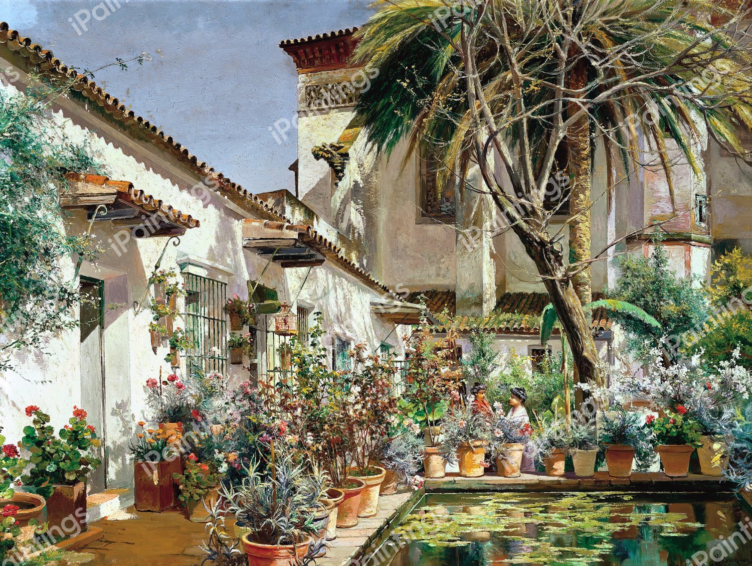 A First Atrium of Santa Paula Convent, Seville. The painting by Manuel Garcia Y Rodriguez