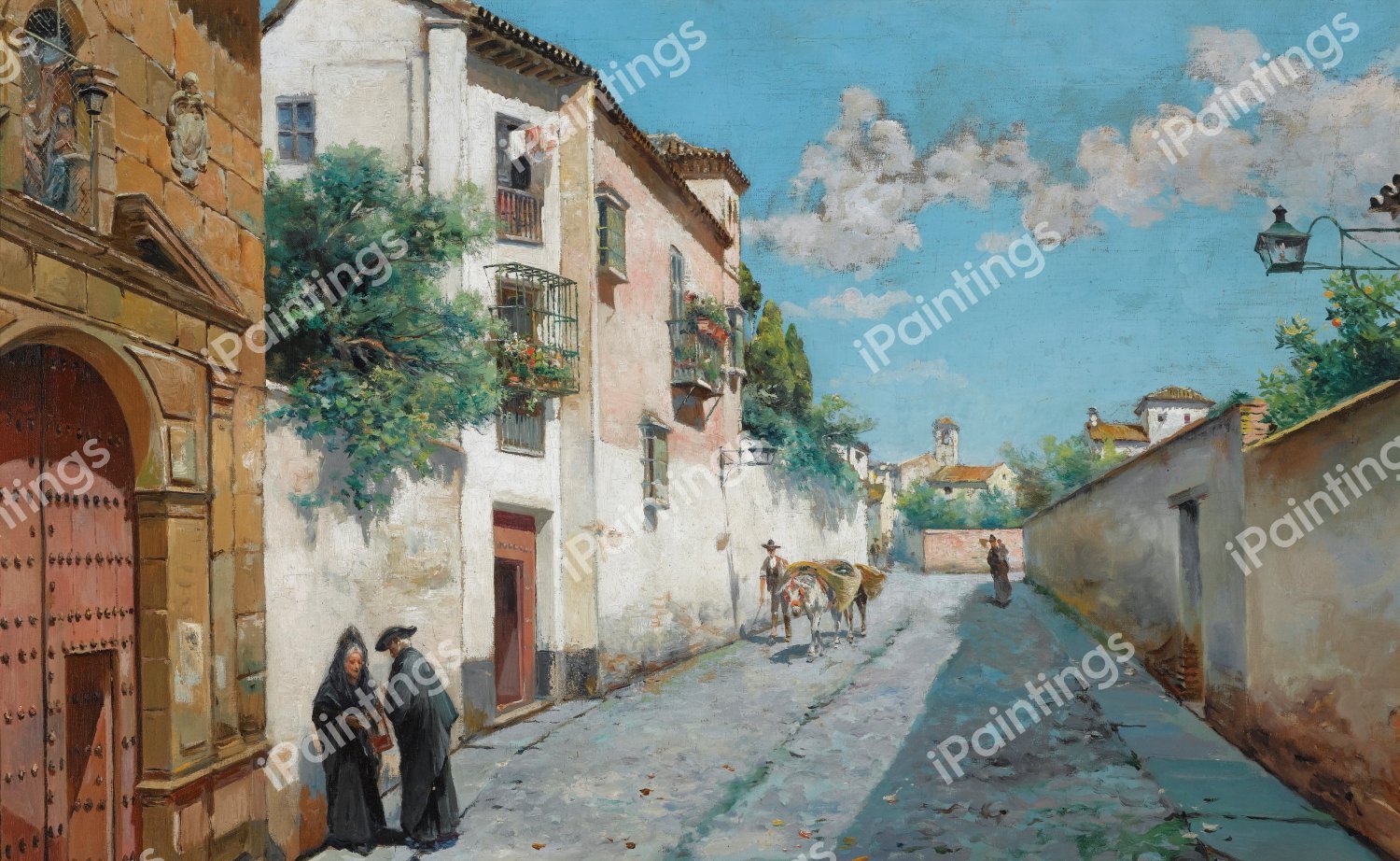 In the Street, Granada. The painting by Manuel Garcia Y Rodriguez