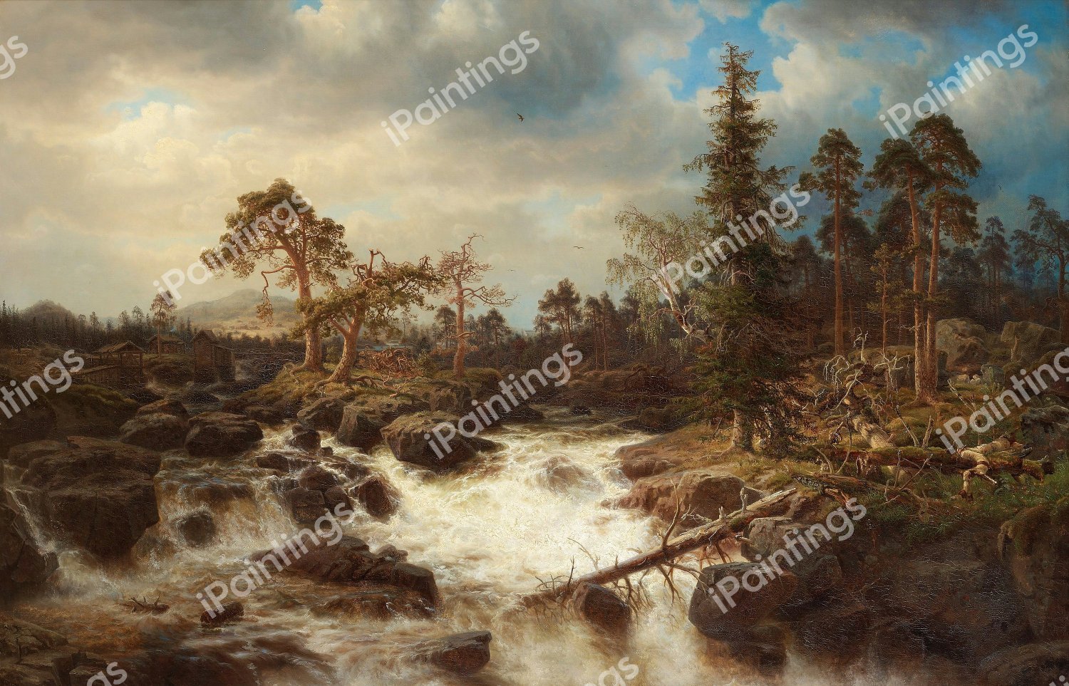 Forest Landscape with Waterfall. The painting by Marcus Larson