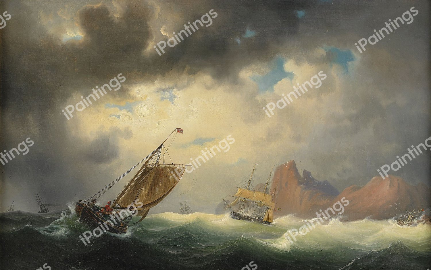 Ship on the Stormy Sea. The painting by Marcus Larson