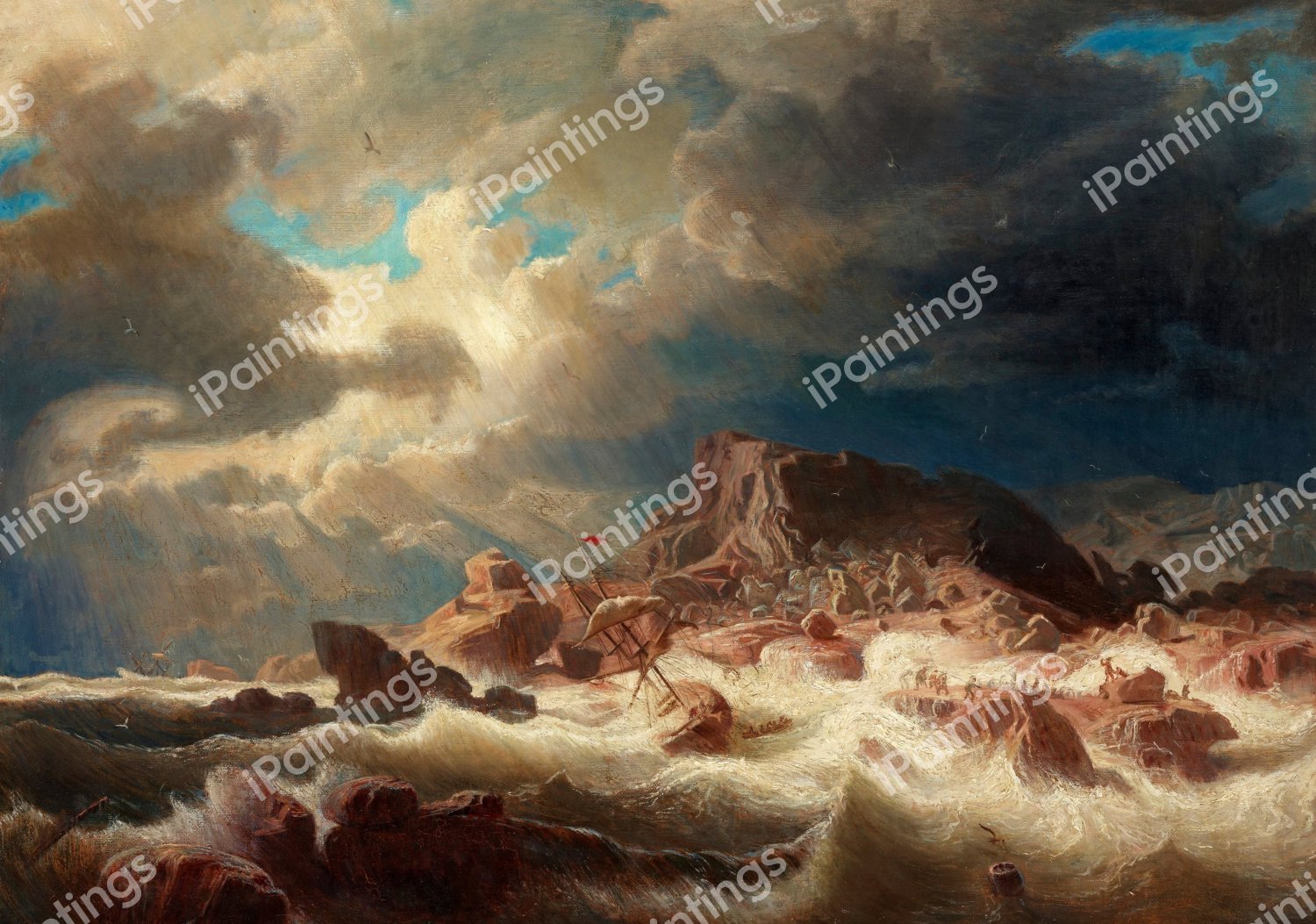 Stormy Sea with Ship Wreck. The painting by Marcus Larson
