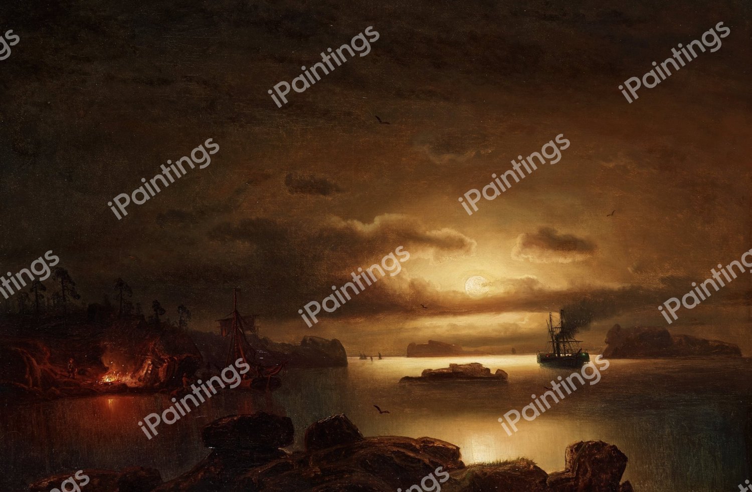 The Smugglers in the Port. The painting by Marcus Larson
