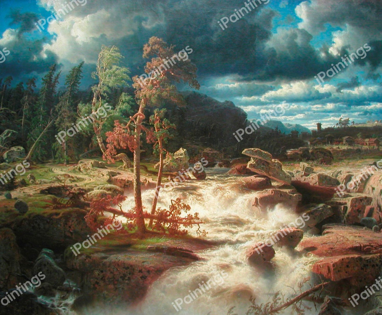 Waterfall in Smaland. The painting by Marcus Larson