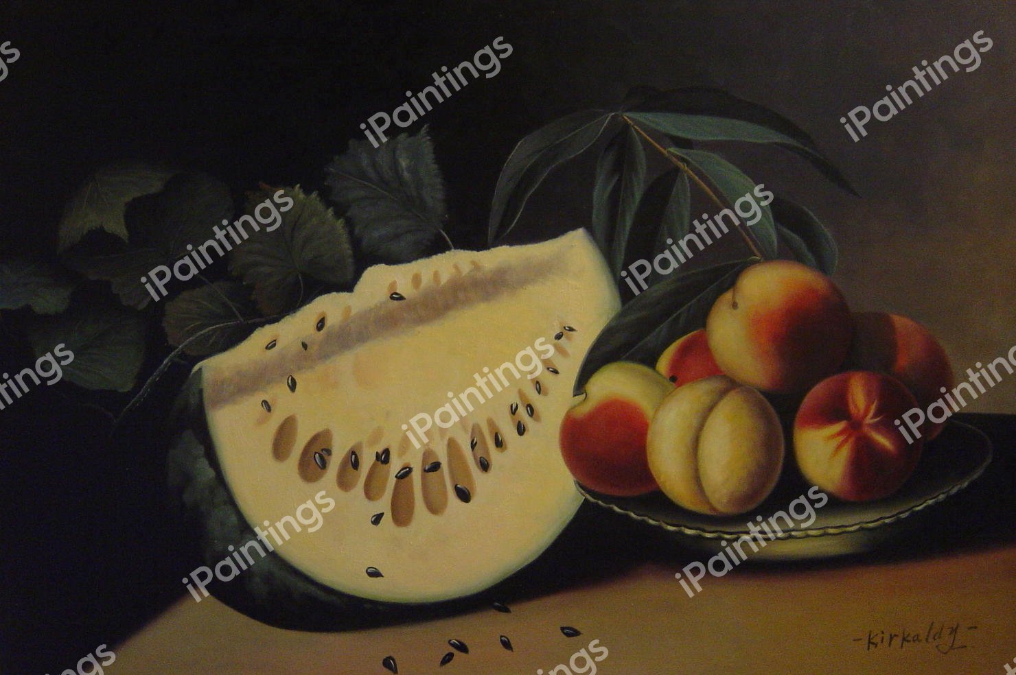 Still Life With Watermelon And Peaches. The painting by Margaretta Angelica Peale