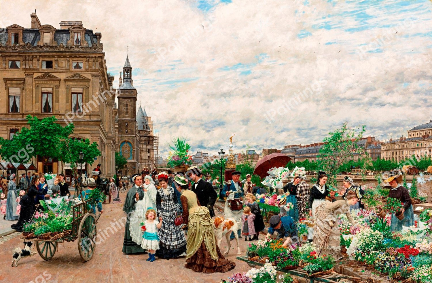A Le Quai aux Fleurs (Flowers at the Dock). The painting by Marie-Francois Firmin-Girard