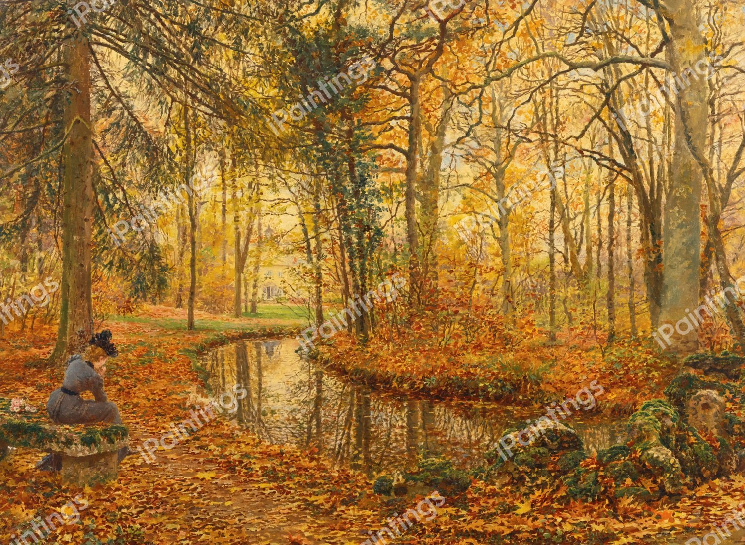 A Quiet Moment in Autumn. The painting by Marie-Francois Firmin-Girard