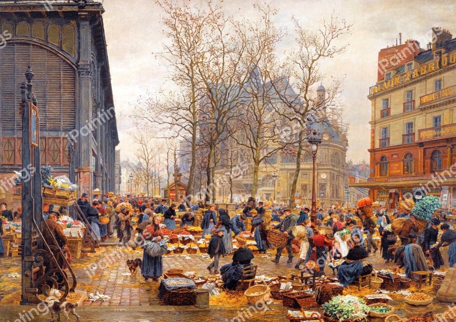Autumn Market at Les Halles. The painting by Marie-Francois Firmin-Girard