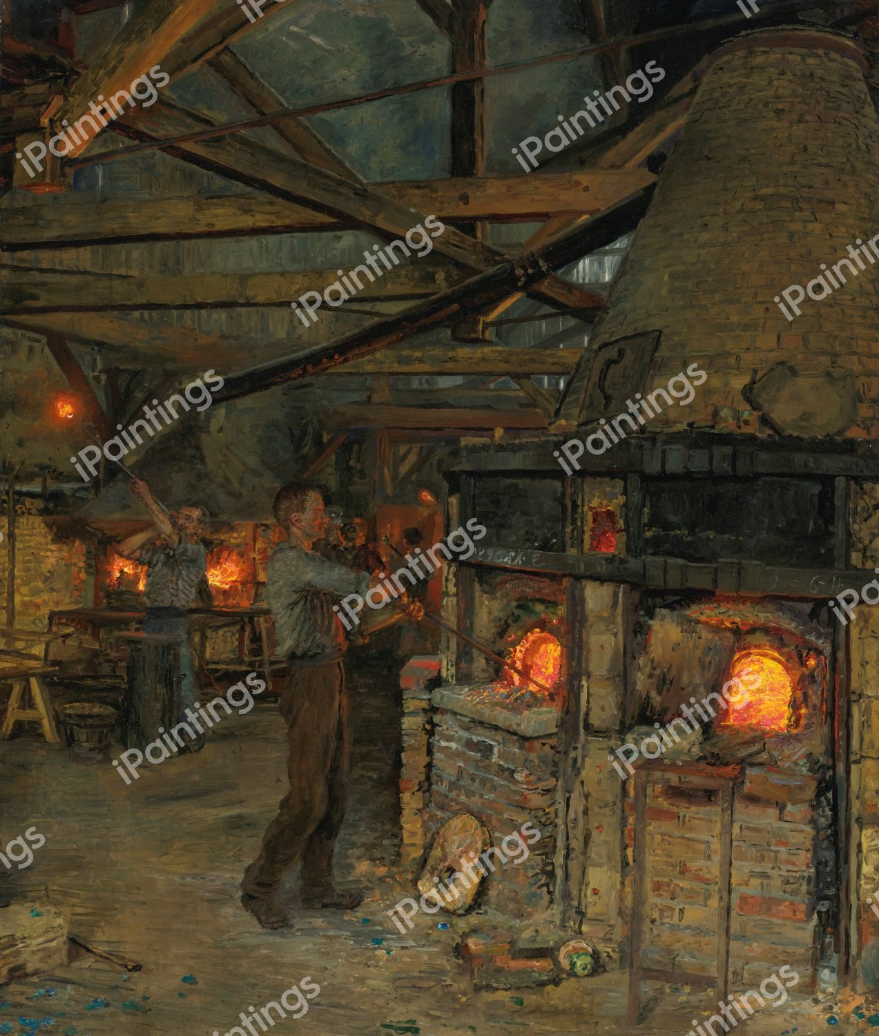 The Glass Blowers in Incheville Pres Eu. The painting by Marie-Francois Firmin-Girard