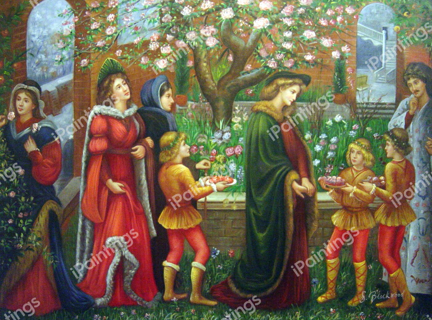 The Enchanted Garden Of Messer Ansaldo. The painting by Marie Spartali Stillman