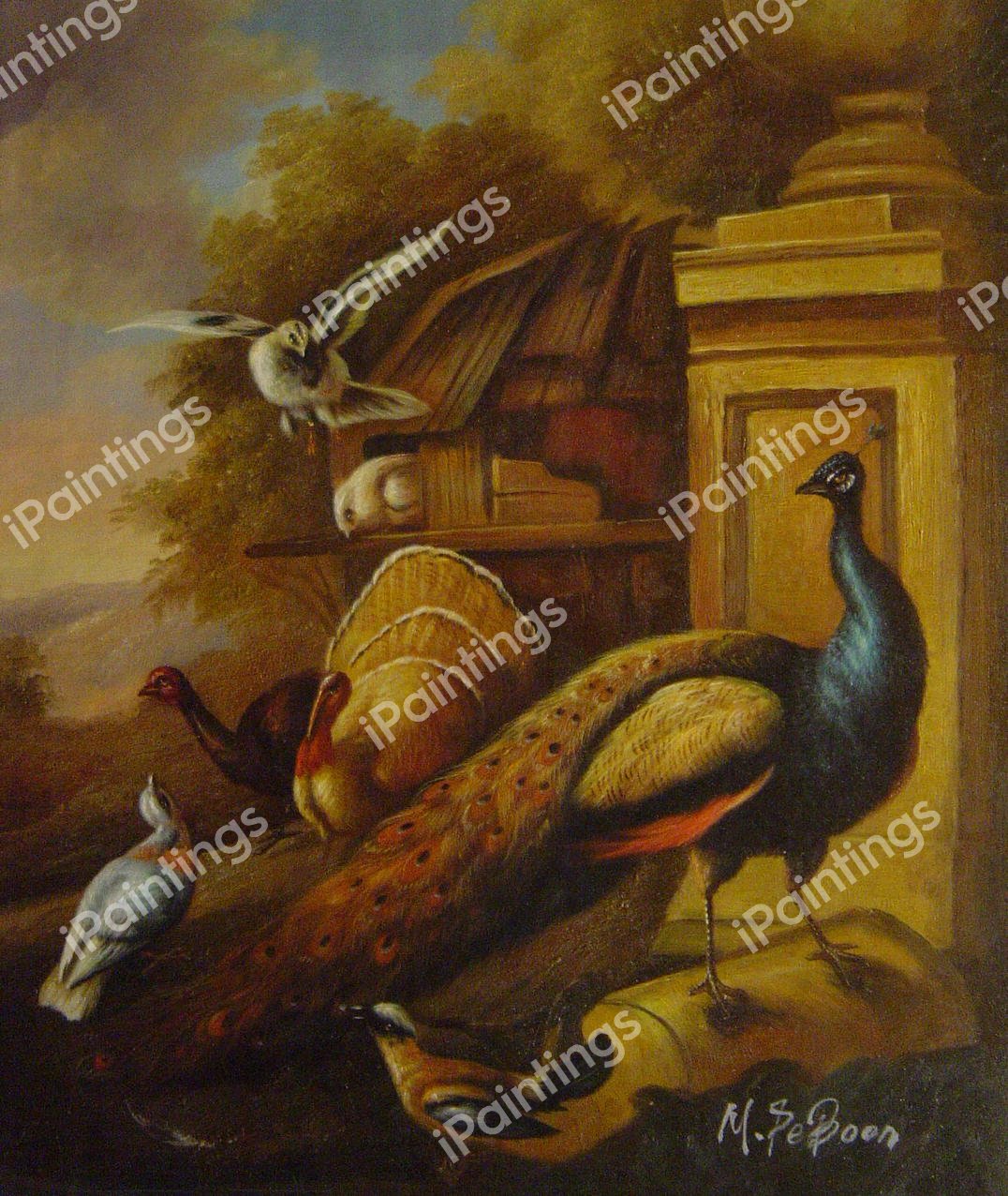 A Peacock And Other Birds In A Landscape. The painting by Marmaduke Cradock