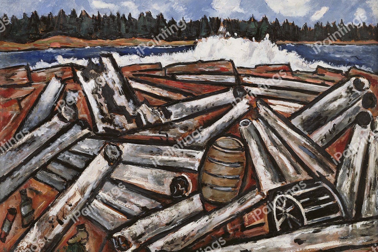 Logjam (Backwaters Up Millinocket Way No. 3). The painting by Marsden Hartley