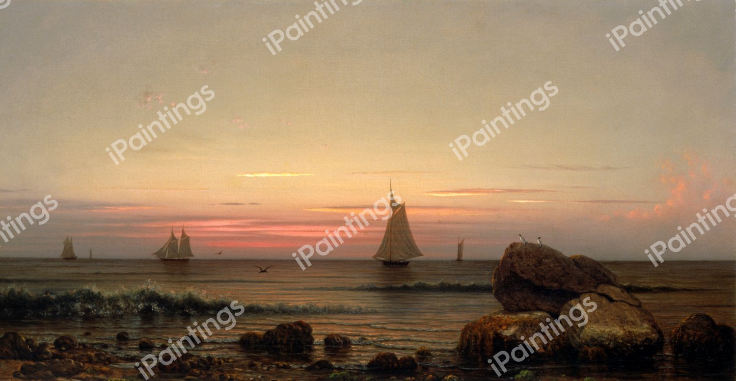 A Sailing off the Coast. The painting by Martin Johnson Heade