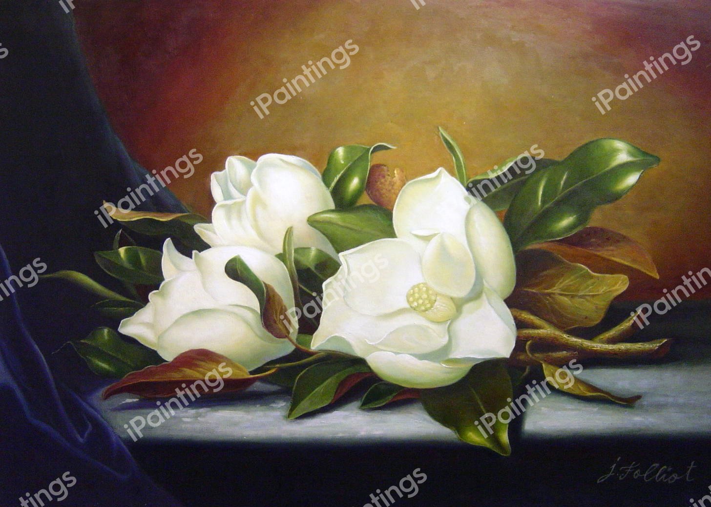 Giant Magnolias. The painting by Martin Johnson Heade