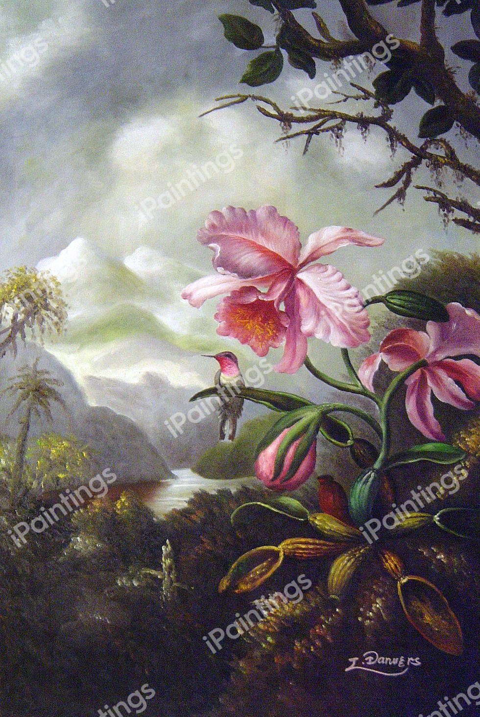 Hummingbird Perched On An Orchid Plant. The painting by Martin Johnson Heade