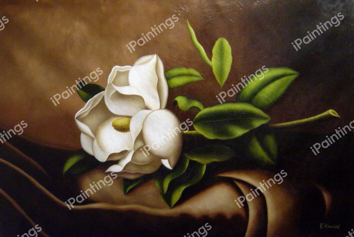 Magnolia On Beige Velvet. The painting by Martin Johnson Heade