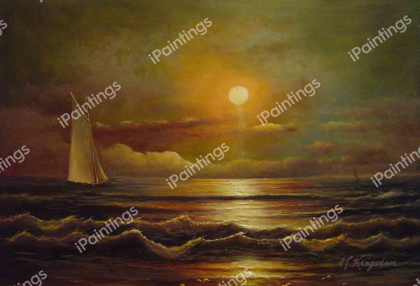 Sailing By Moonlight. The painting by Martin Johnson Heade