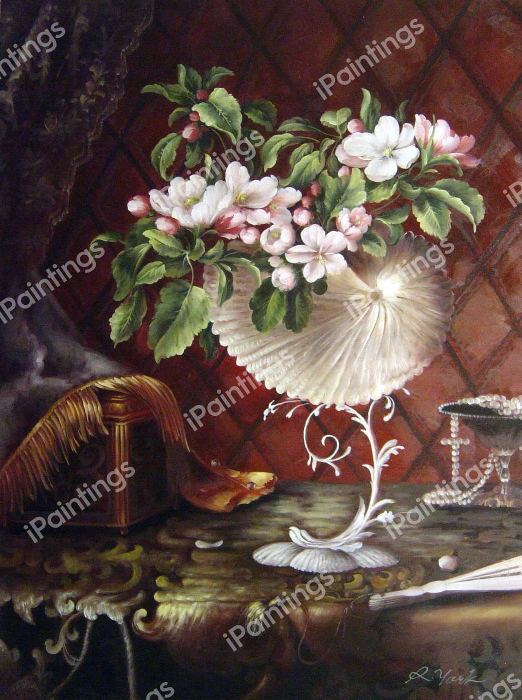 Still Life With Apple Blossoms In A Nautilus Shell. The painting by Martin Johnson Heade