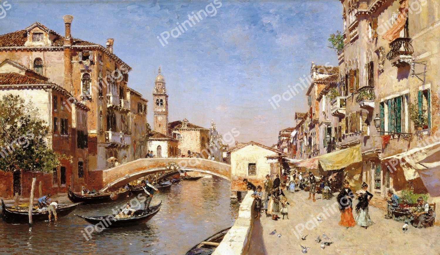 Along the San Lorenzo River with the Campanile of San Giorgio dei Greci, Venice. The painting by Martin Rico y Ortega