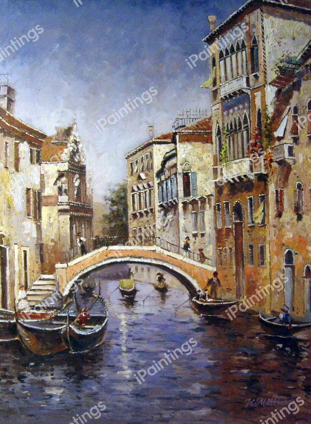 The Sunny Canal. The painting by Martin Rico y Ortega