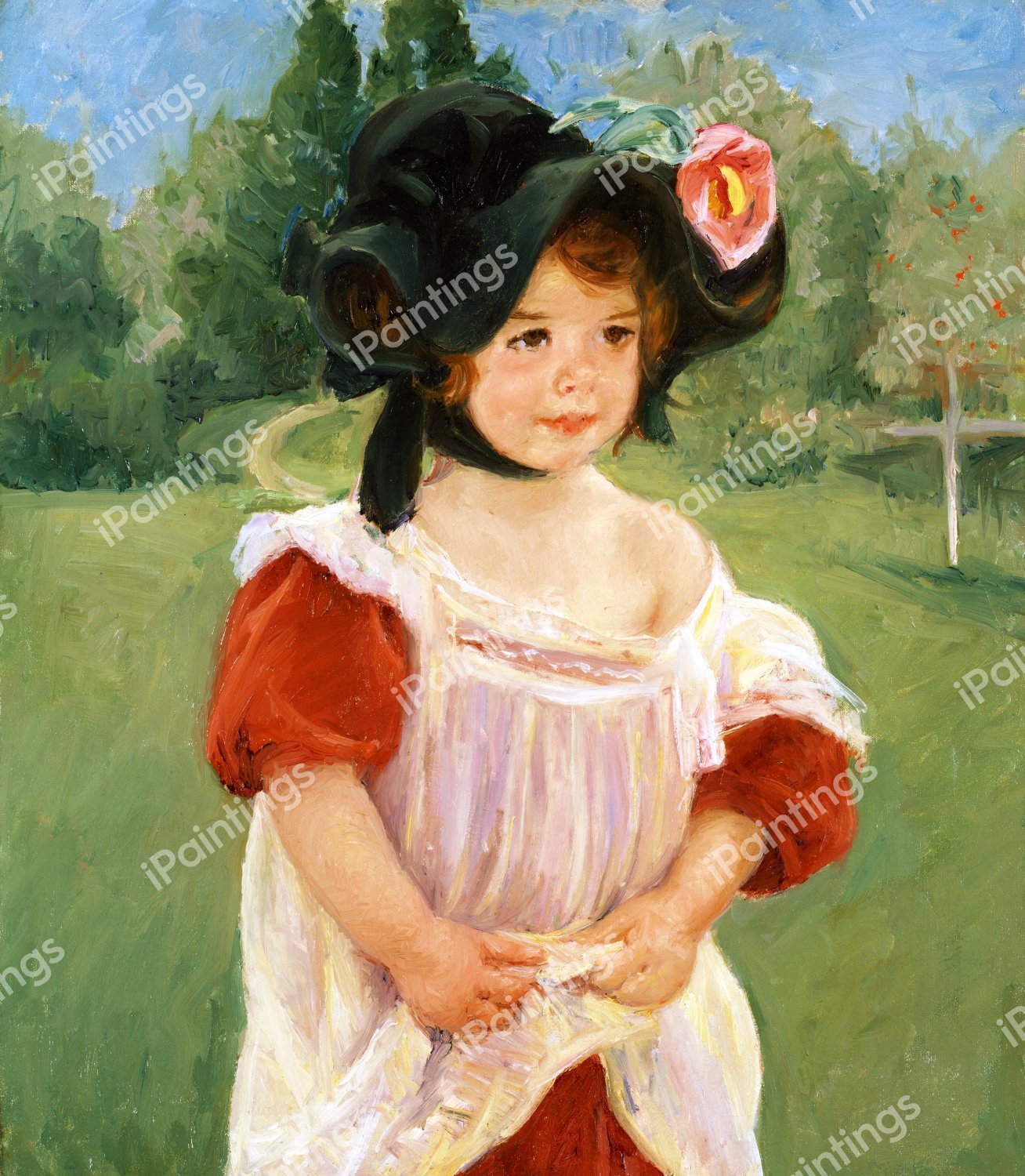 At Springtime: Margot Standing in a Garden (Fillette dans un Jardin). The painting by Mary Cassatt