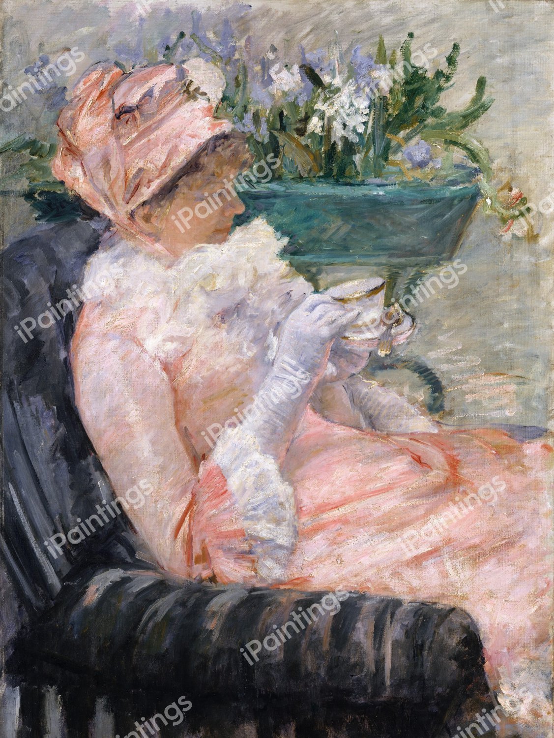 Cup of Tea. The painting by Mary Cassatt