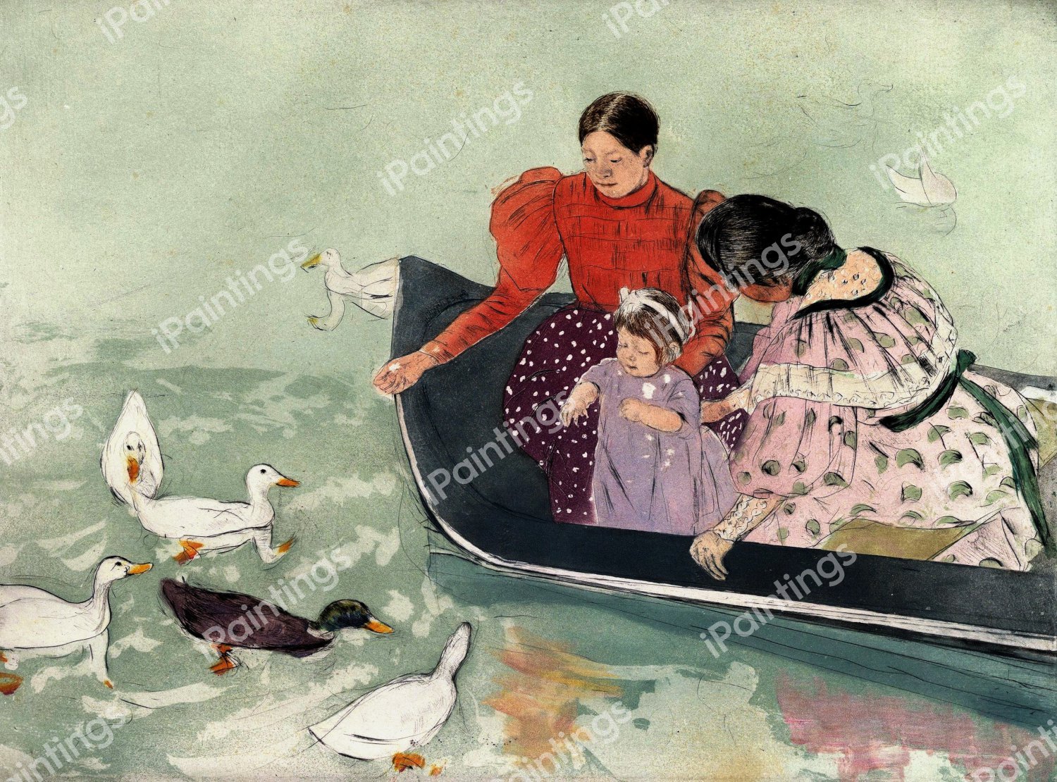 Feeding the Ducks. The painting by Mary Cassatt