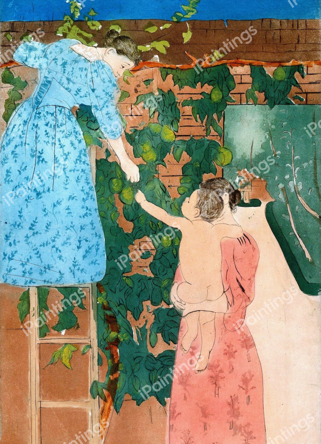 Gathering Fruit. The painting by Mary Cassatt