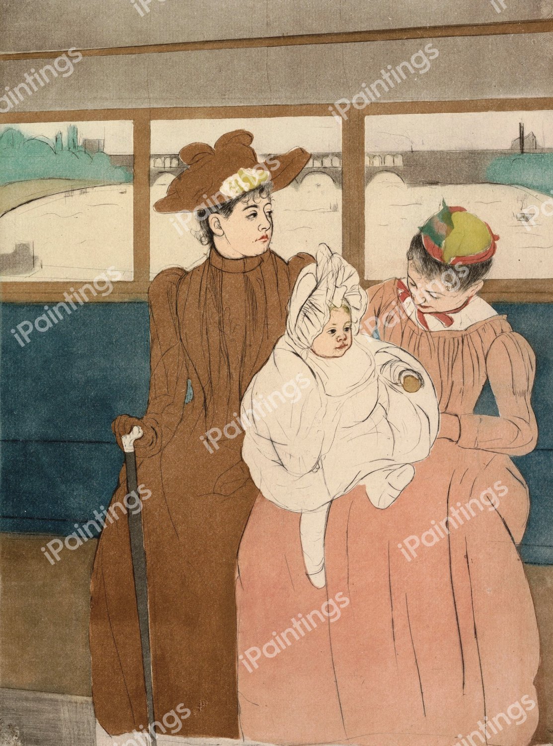 In the Omnibus. The painting by Mary Cassatt