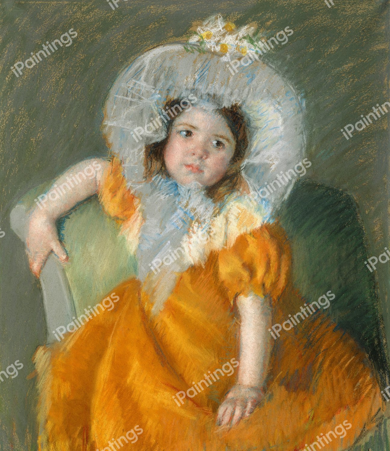 Margot in Orange Dress. The painting by Mary Cassatt