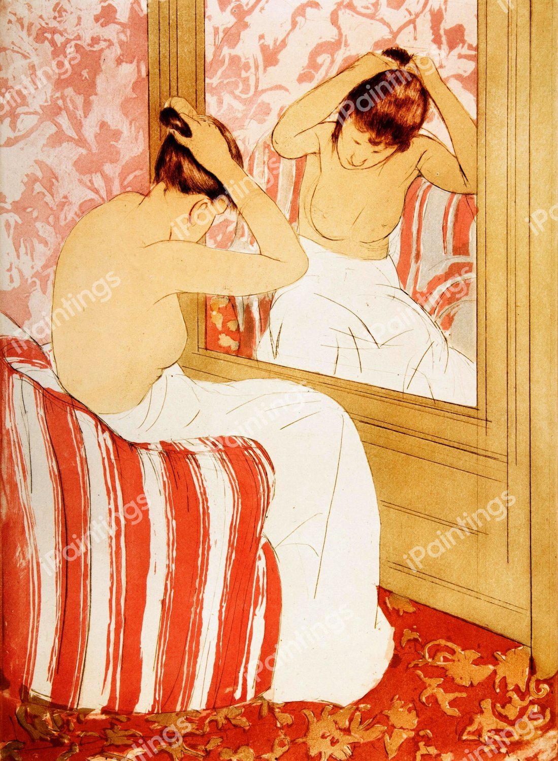 The Coiffure. The painting by Mary Cassatt