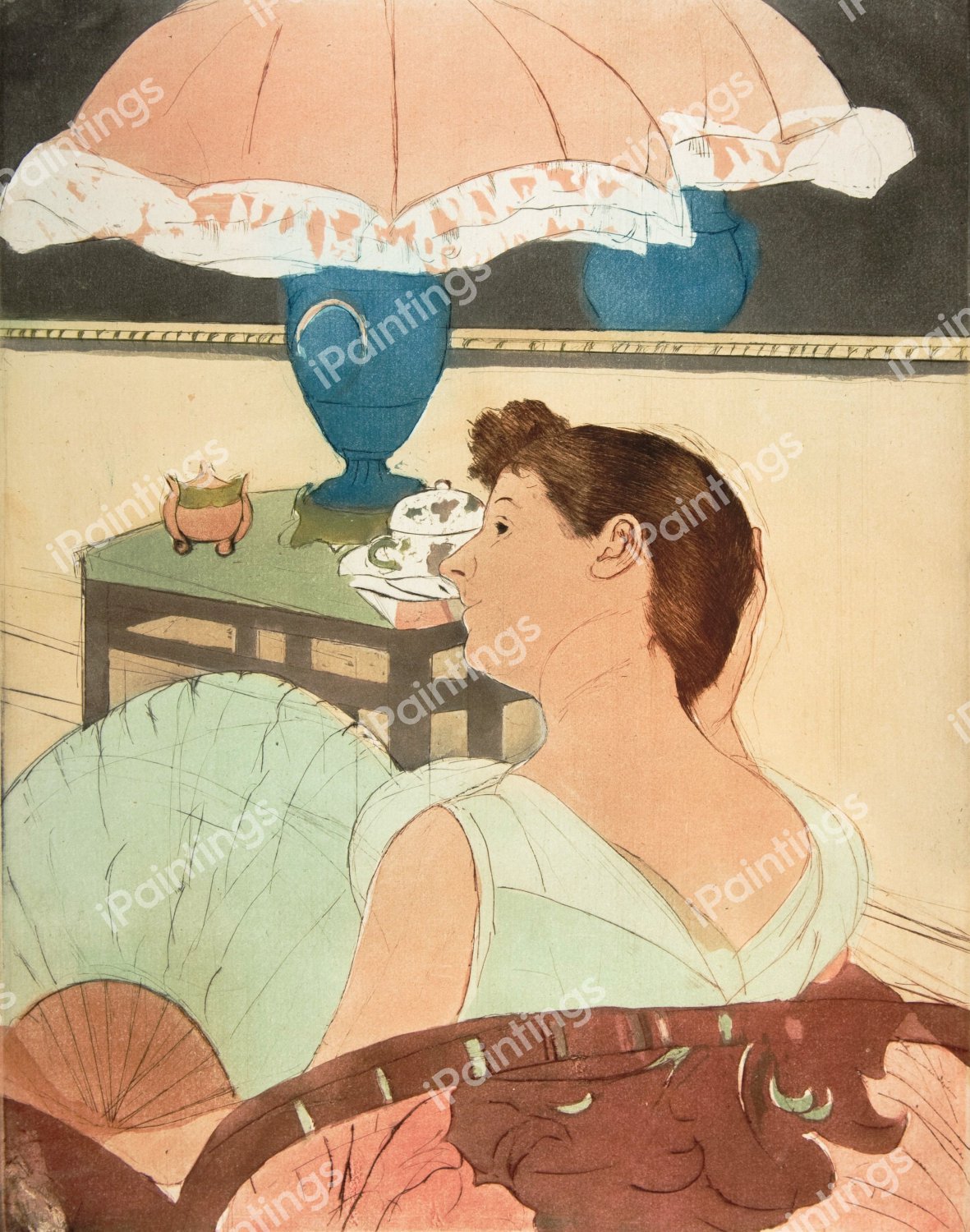 The Lamp. The painting by Mary Cassatt