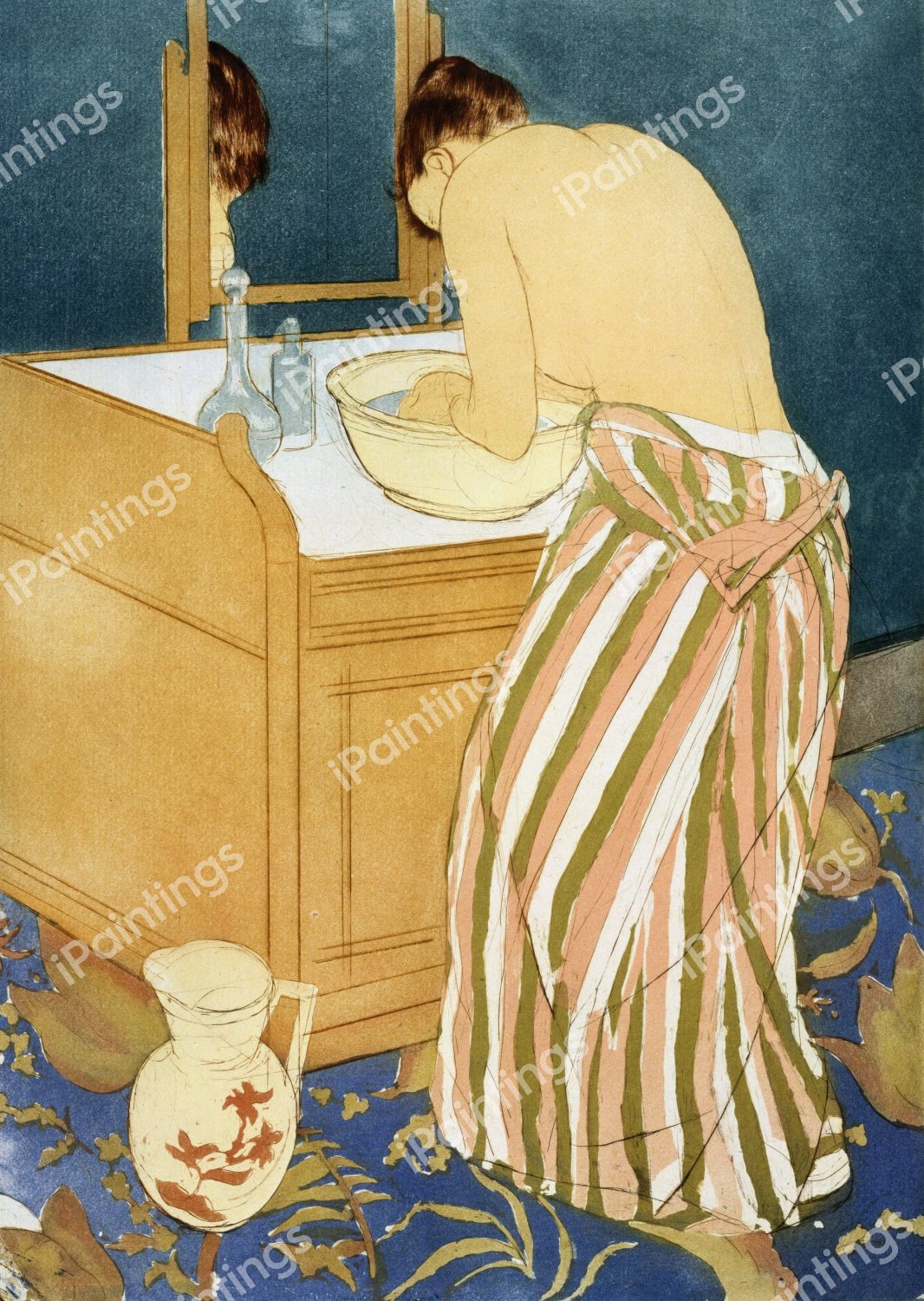 Woman Bathing (La Toilette). The painting by Mary Cassatt