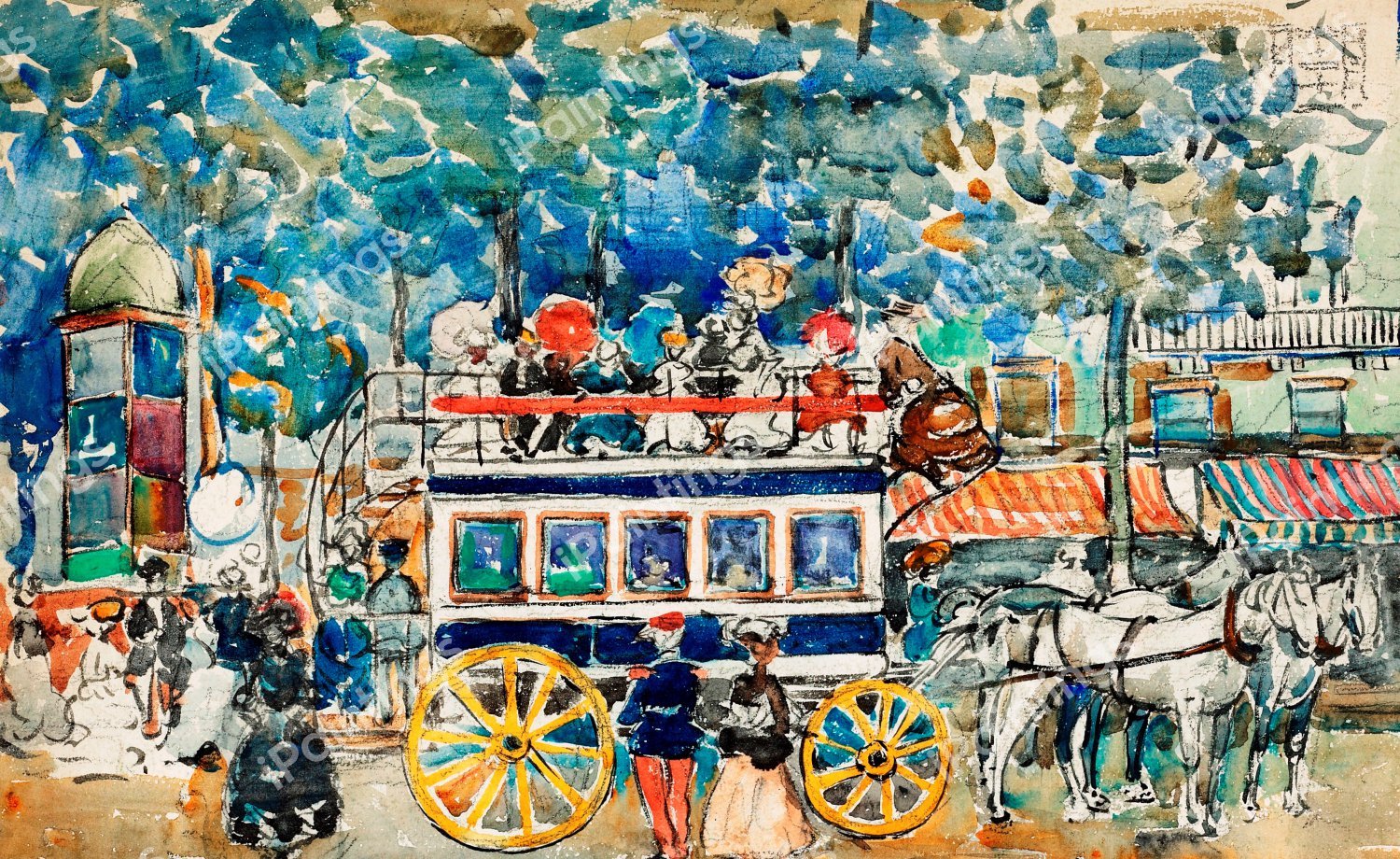 The Paris Omnibus. The painting by Maurice Prendergast