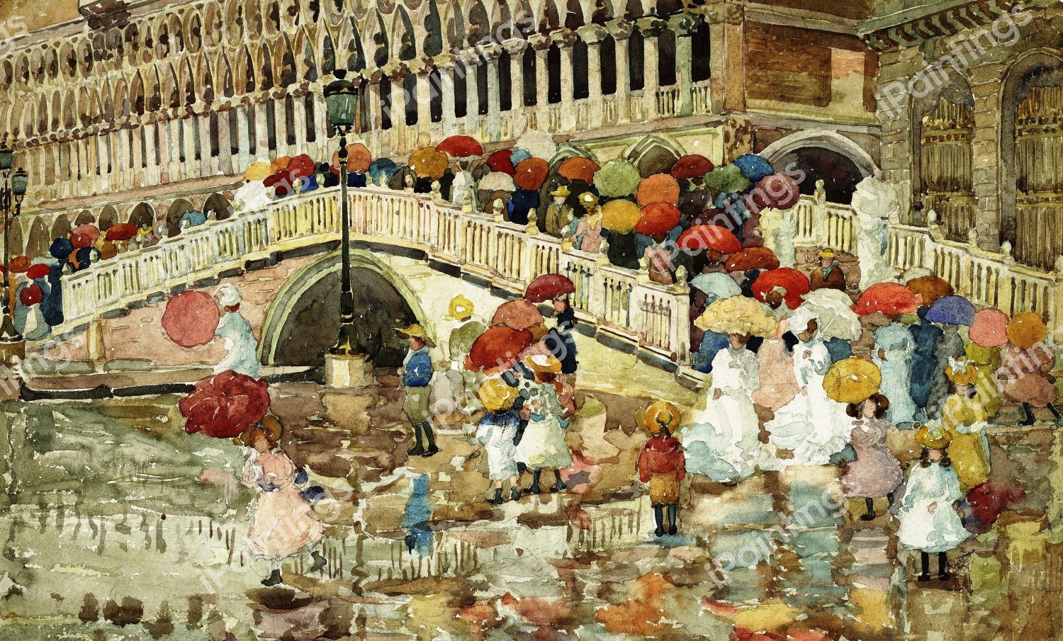 Umbrellas in the Rain. The painting by Maurice Prendergast
