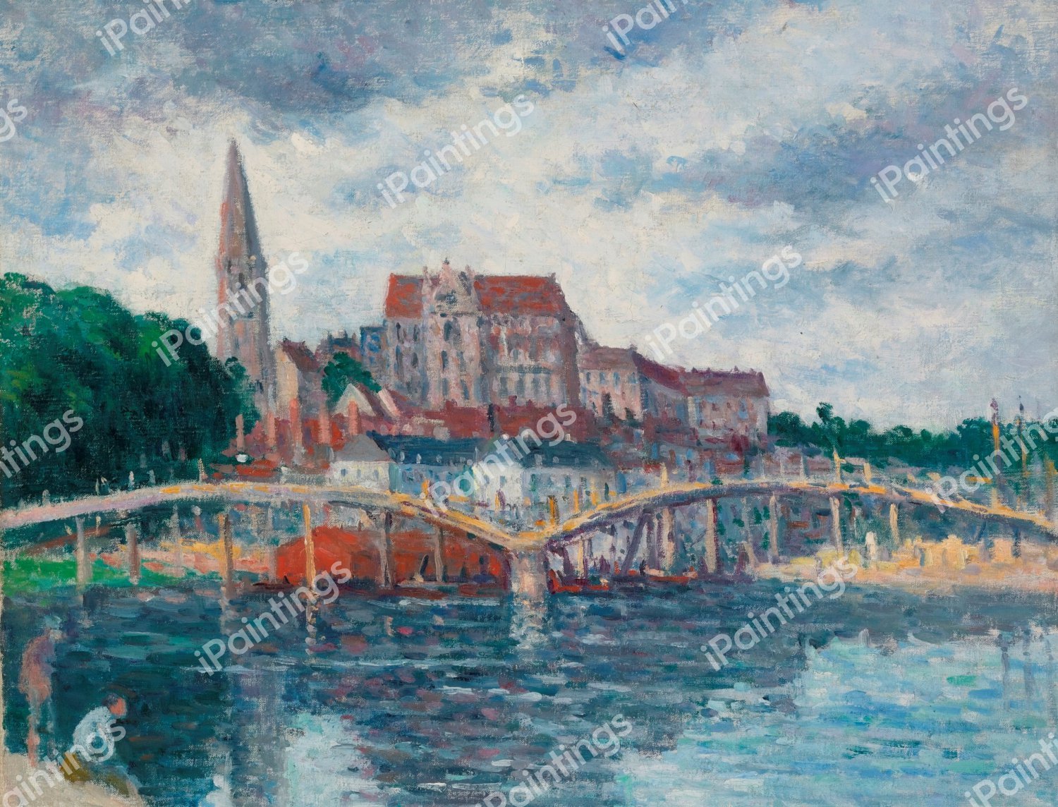 L'yonne et la Cathedrale d'Auxerre, 1912. The painting by Maximilien Luce