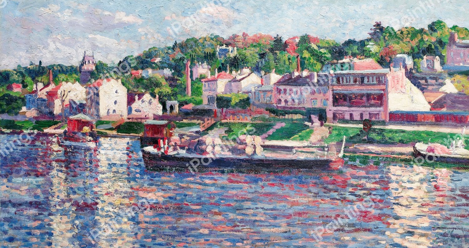 The Barge On The River, 1897. The painting by Maximilien Luce