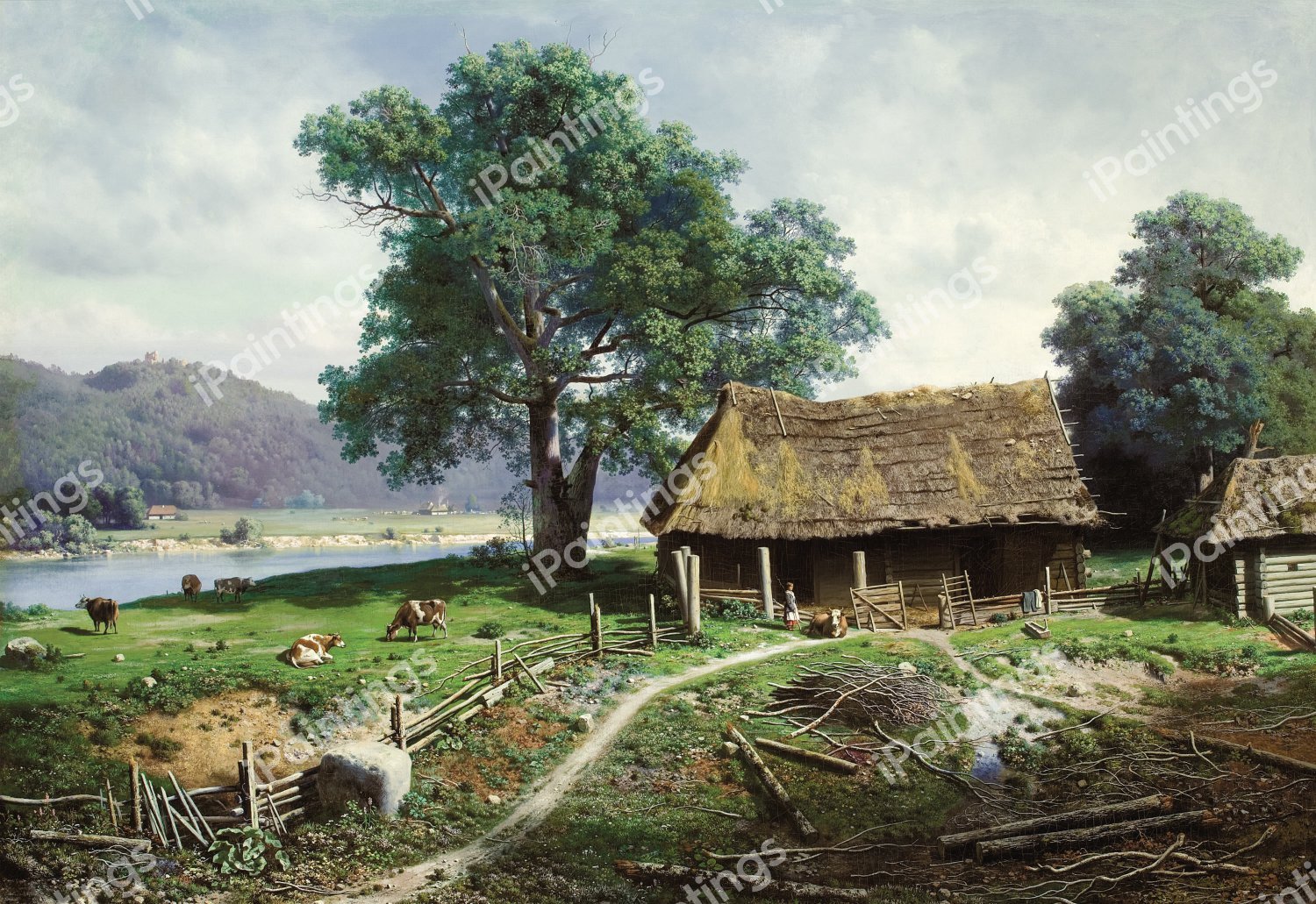 Riverside Farmstead. The painting by Mikhail Clodt