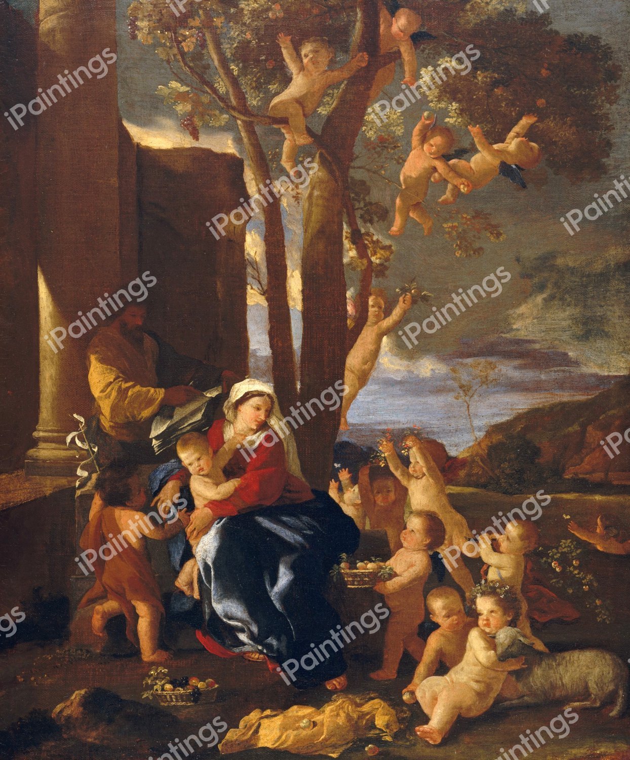 The Rest on the Flight into Egypt. The painting by Nicolas Poussin