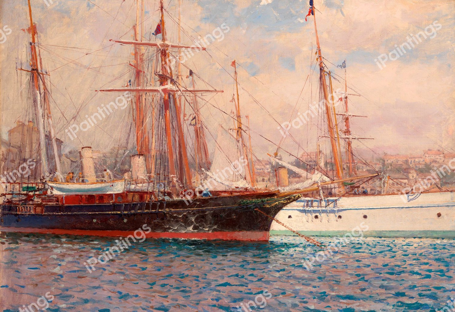 Sailing Ships in a Harbour. The painting by Nikolai Gritsenko