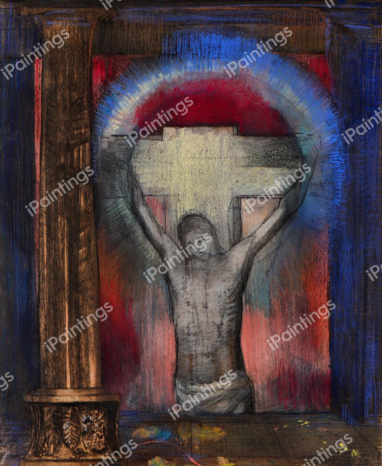 Christ on the Cross. The painting by Odilon Redon