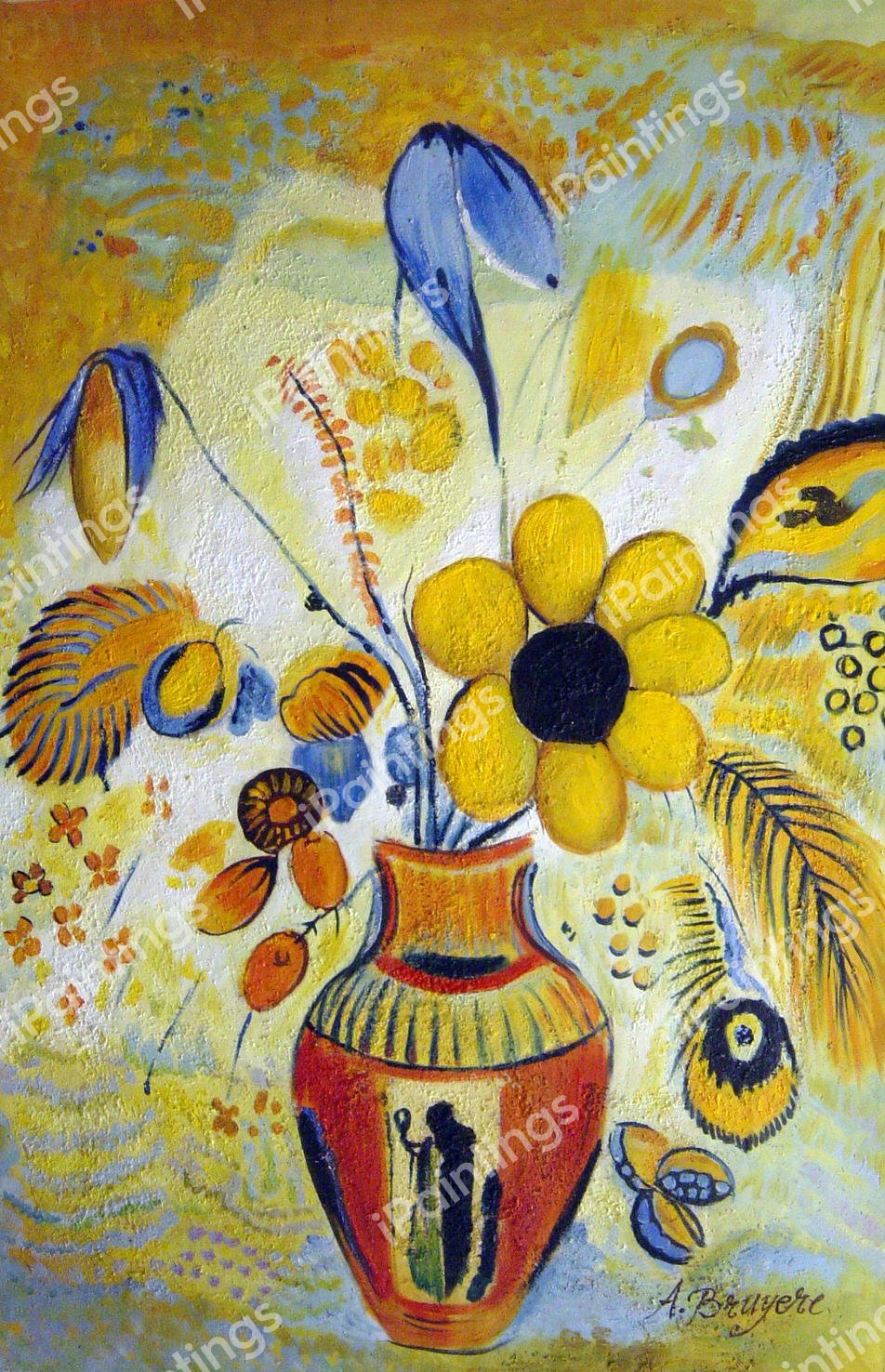 Etruscan Vase With Flowers. The painting by Odilon Redon