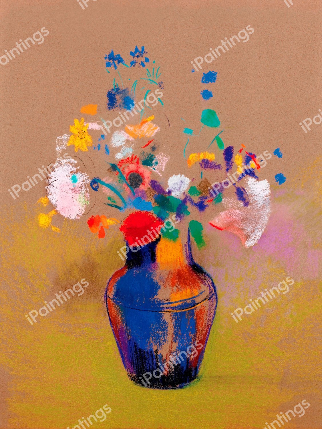 Fleurs sur Fond Gris. The painting by Odilon Redon