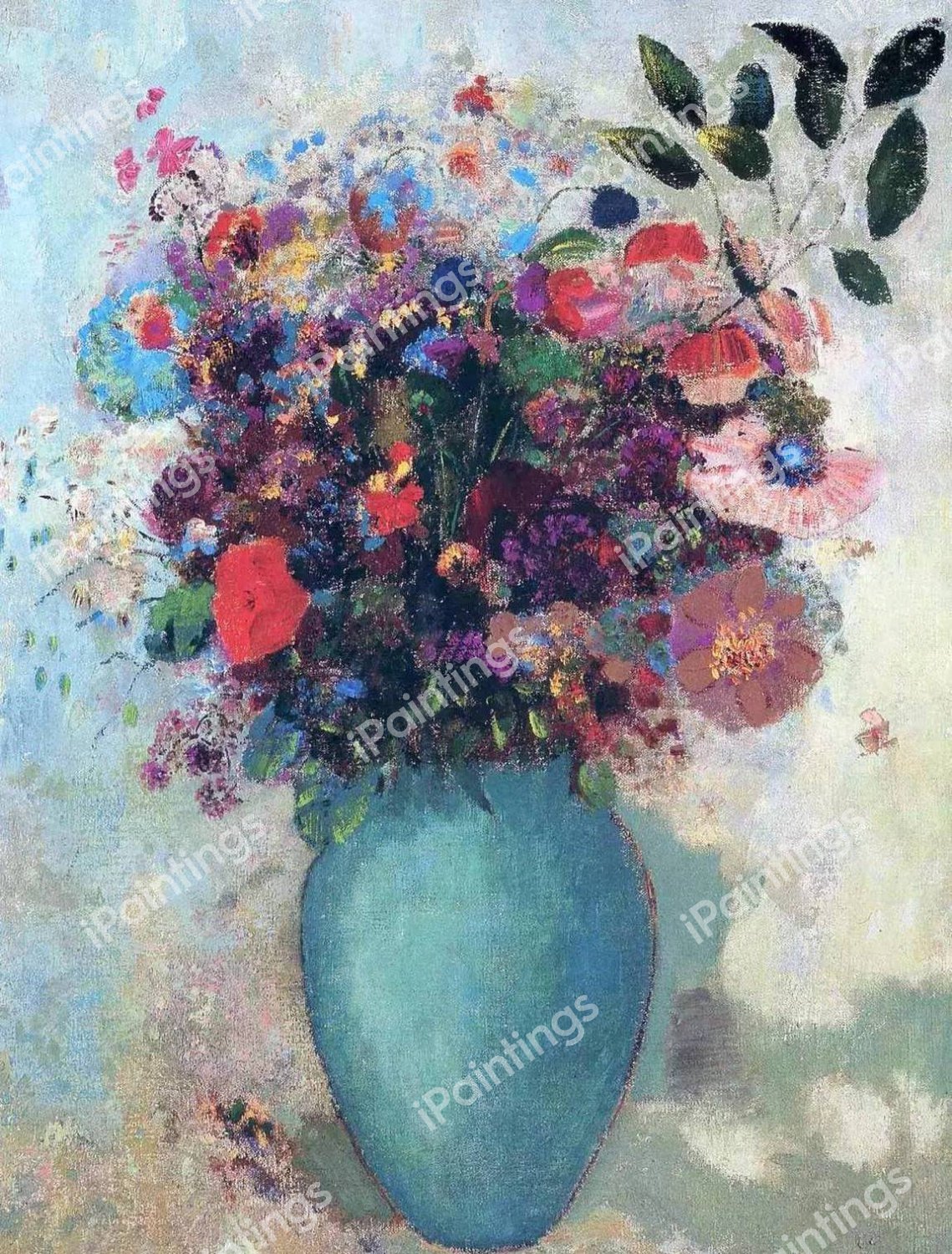 Flowers in a Turquoise Vase 2. The painting by Odilon Redon