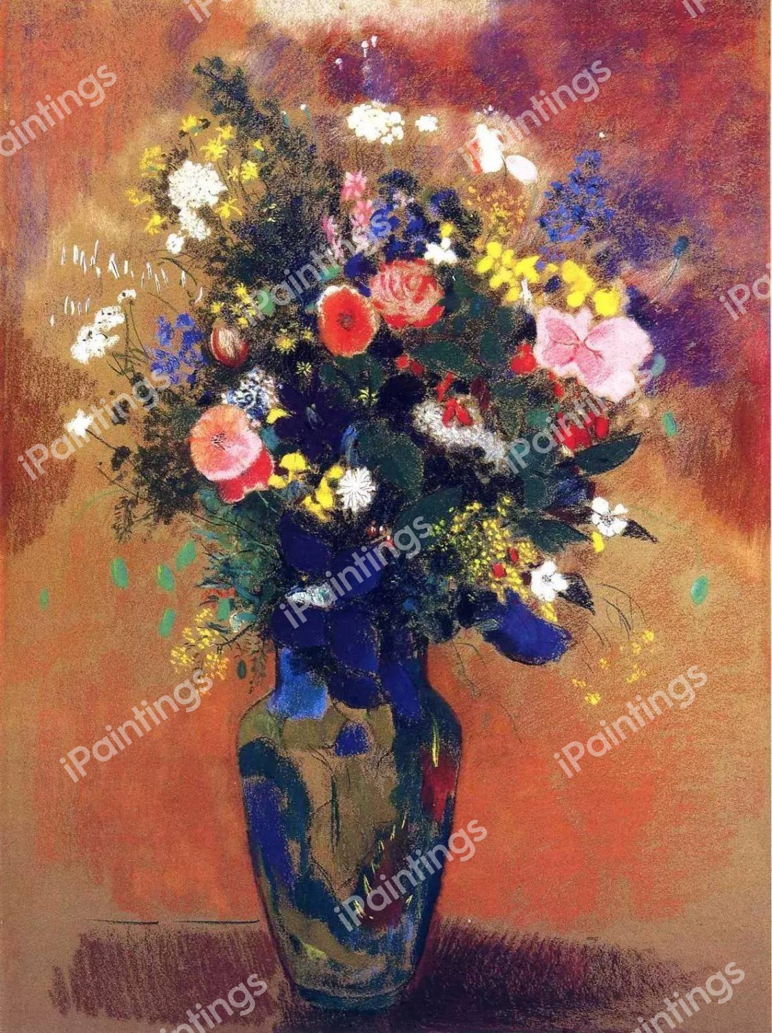 Large Bouquet of Wild Flowers. The painting by Odilon Redon
