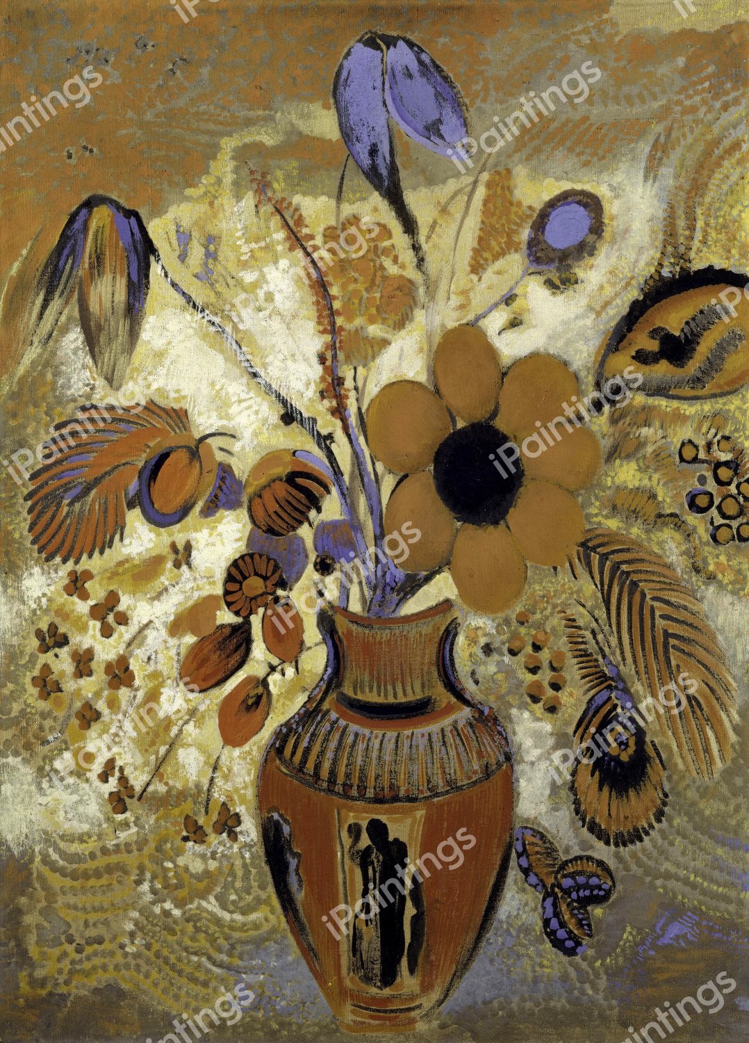 The Etruscan Vase with Flowers. The painting by Odilon Redon