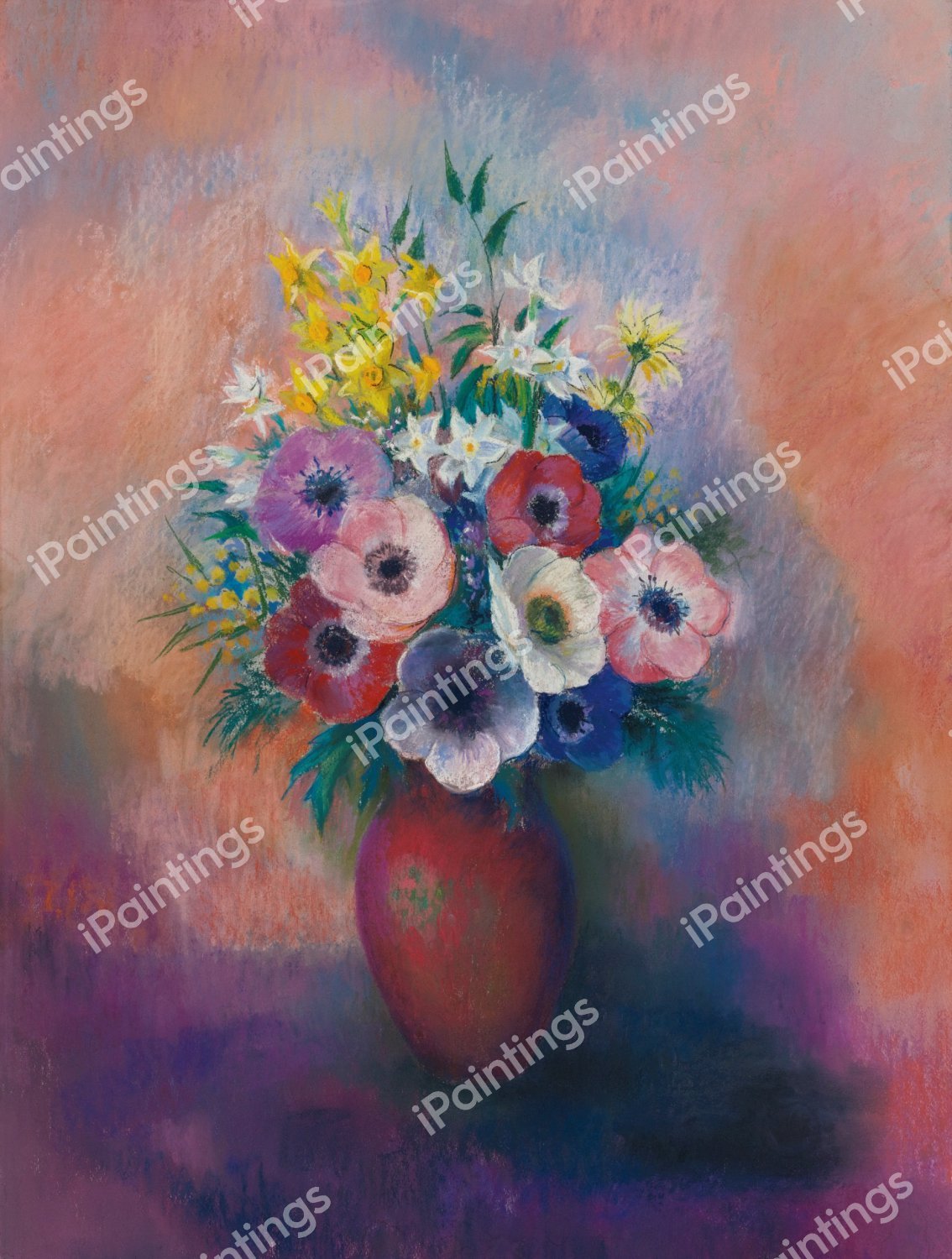 Vase of Anemones. The painting by Odilon Redon
