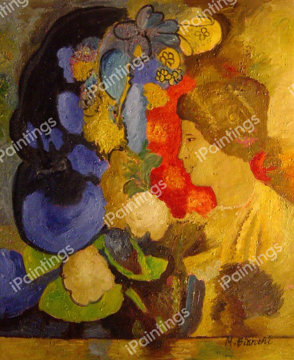 Woman Among The Flowers. The painting by Odilon Redon