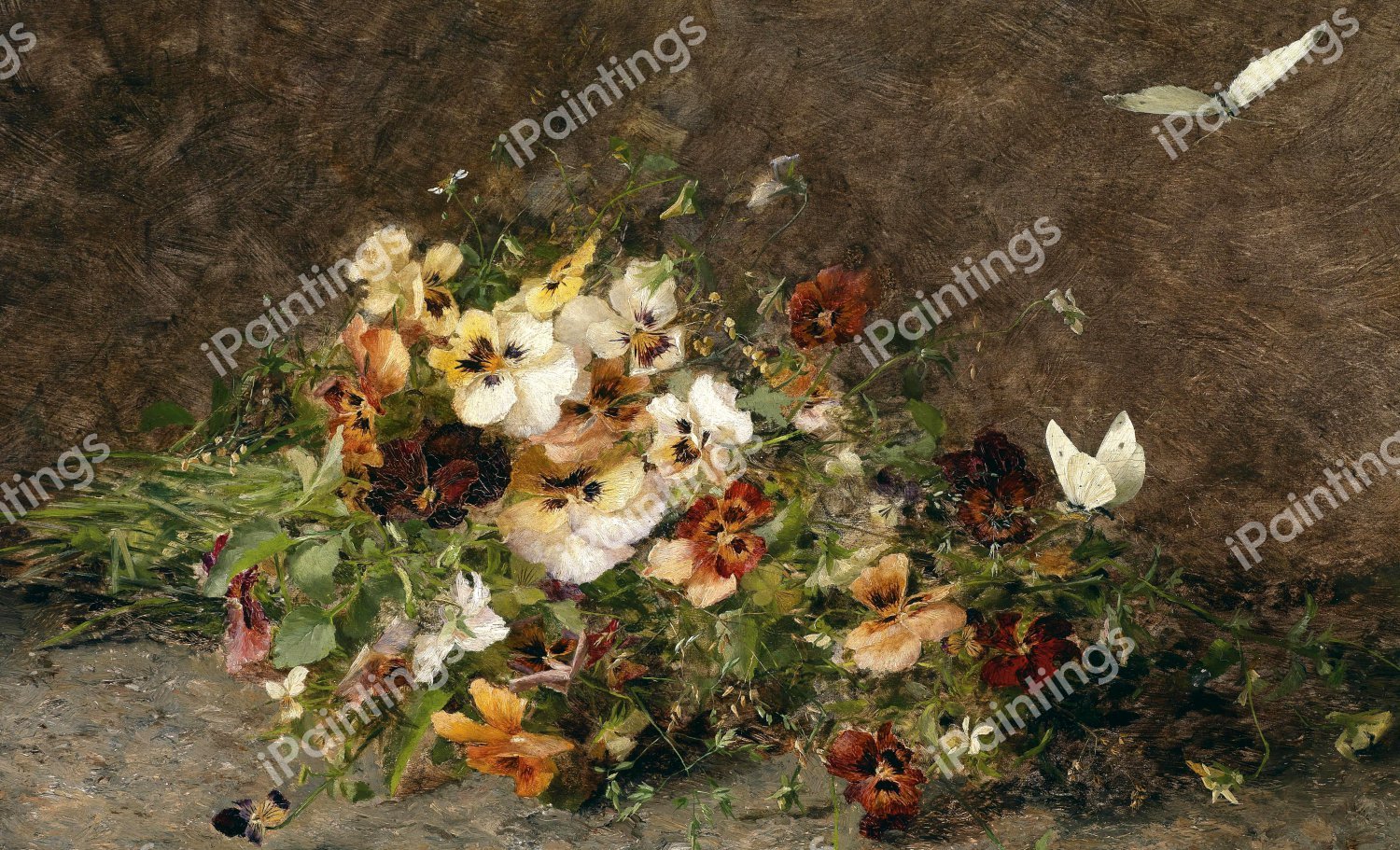 Pansies and Butterflies. The painting by Olga Wisinger-Florian
