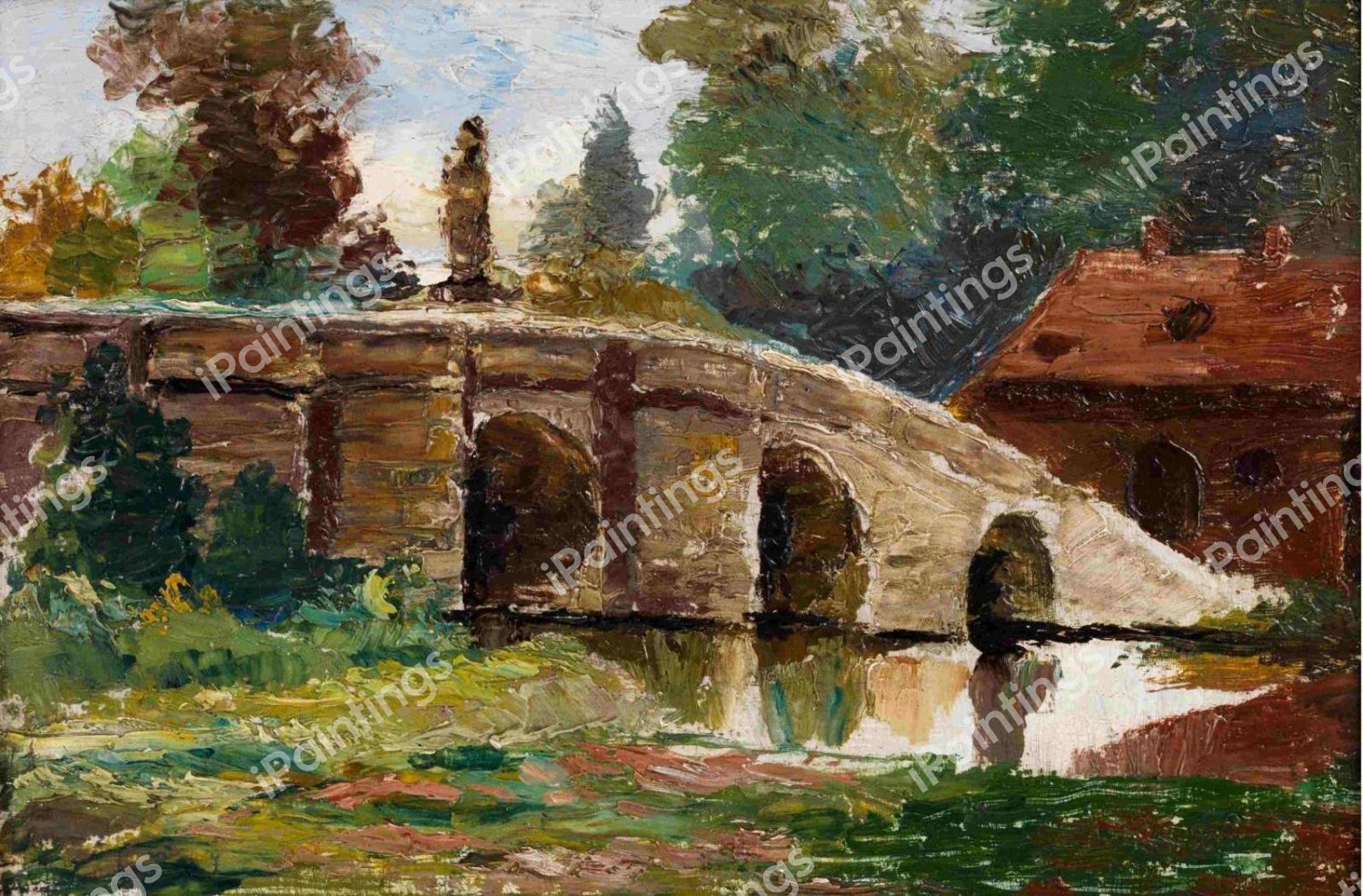 View of a Summer Landscape with Bridge. The painting by Olga Wisinger-Florian
