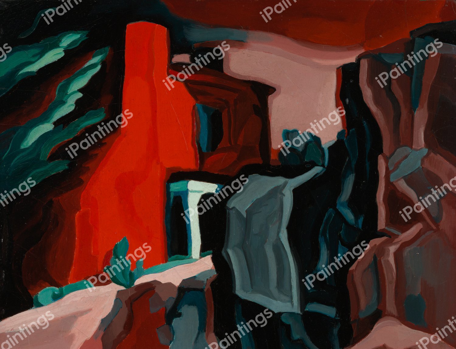 Red Night, Thoughts. The painting by Oscar Bluemner